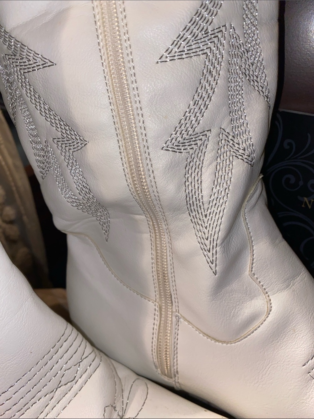 White Embroidered Knee-High Western Boots - Picture 7 of 9